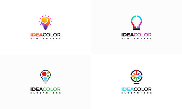 Set of Colorful lightbulb logo designs concept, creative icon symbol technology logo, bulb logo designs