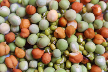 Fototapeta na wymiar Green peas and chana or chickpea and mung beans