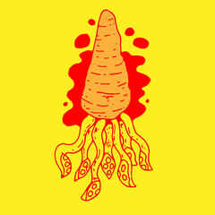 hand drawn of carrot shrimp in cartoon style