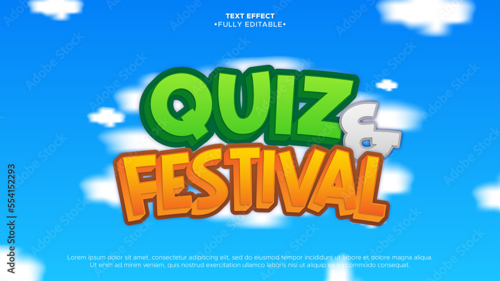 Poster festival 3d bold vector text effect with happy and fun style and sky background