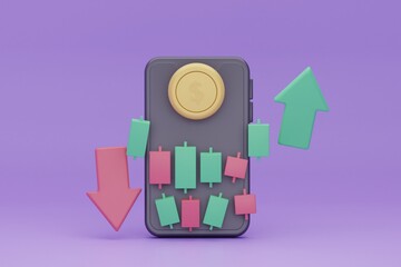 trading the stock market with coins. 3d rendering