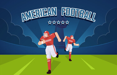 American Football Illustration Poster with Rugby Player. 