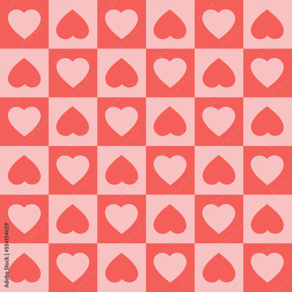 Aufkleber monochrome seamless pattern with hearts on a checkered background. modern retro illustration for dec