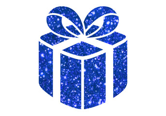 Glitter blue Christmas holiday gift box icon on transparent blackground