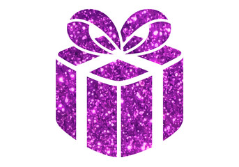 Glitter purple Christmas holiday gift box icon on transparent blackground