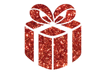 Glitter red Christmas holiday gift box icon on transparent blackground