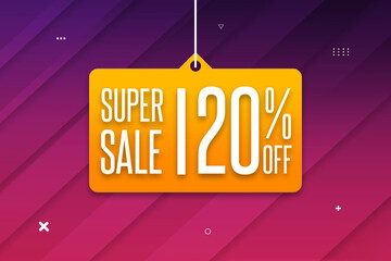 Super Sale 20 percent off banner. Discount offer banner, coupon or poster. Flash Discount sticker shape. Coupon Hanging tag icon. 20 percent sale promo banner.
