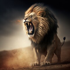 Obraz na płótnie Canvas A magnificent lion roars.