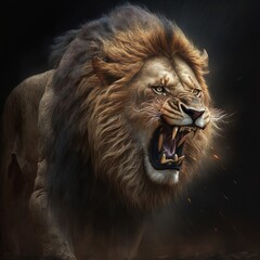 Fototapeta na wymiar A magnificent lion roars.
