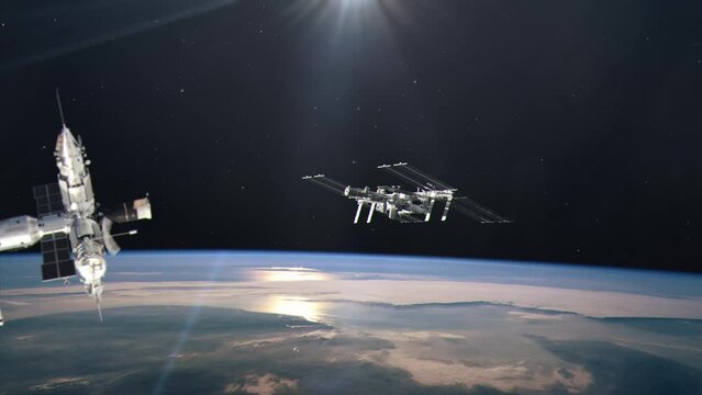 The Space Station MIR in Orbit of Planet Earth as the International Space Station Appears