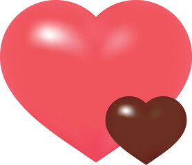 バレンタインイラスト　ピンク色と茶色の立体的なハート5