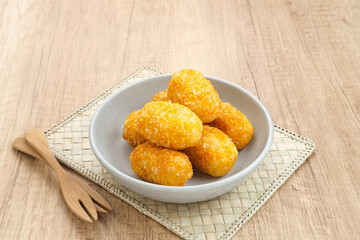 Gethuk Goreng, Indonesian traditional food, made from mashed cassava, and sprinkled with grated coconut.
