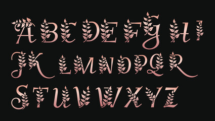 Decorative metallic Rose Gold letters abc alphabets monogram logo design template