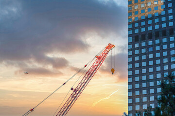 Fototapeta premium Crane aerial work building maintenance