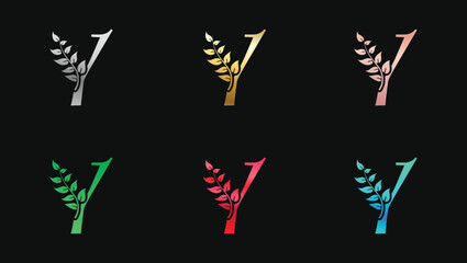 Decorative letter Y in Metallic Colors name initial modern logo design template