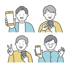 スマホを操作する男性のイラストセット