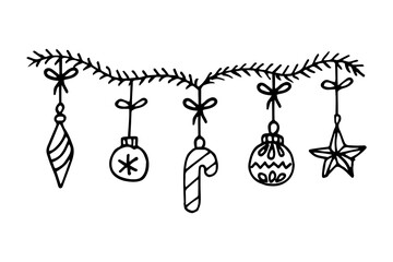 Christmas garland in the style of doodles