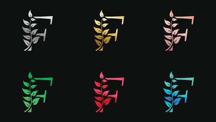 Decorative letter F in Metallic Colors name initial modern logo design template