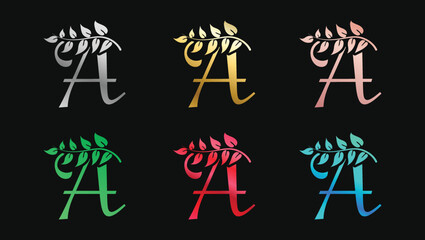 Decorative letter A in Metallic Colors name initial modern logo design template