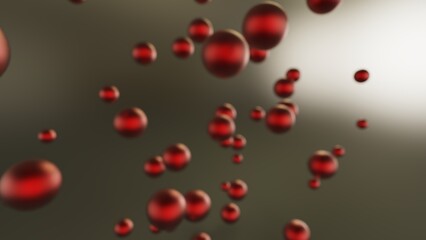 Randomly arranged many metallic red balls that are collapsing under white-brown lighting background. Conceptual 3D CG of blockchain, financial system and personal data analysis.