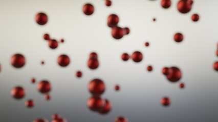 Randomly arranged many metallic red balls that are collapsing under white-brown lighting background. Conceptual 3D CG of blockchain, financial system and personal data analysis.