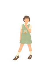 little Asian girl wearing uniform childhood memories holding goldfish on transparent background