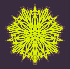 Vector neon mandala in the intriguing color scheme of a husky trail simulating aurora polaris
as a result of the interaction of solar particles and oxygen molecules.