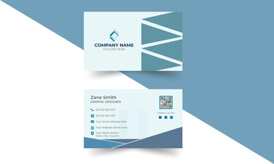 Blue modern creative business card and name card. Simple clean design. Vector business card design template , corporate style. Double sided business card template. Minimalist Business Card Layout.