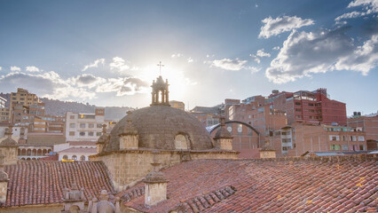 sunset and dome of the cathedral san francisco de asis in la paz bolivia