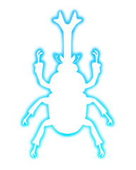 Silhouette of a glowing blue beetle