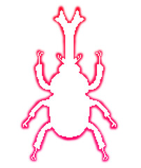 Red glowing beetle silhouette in pixel art