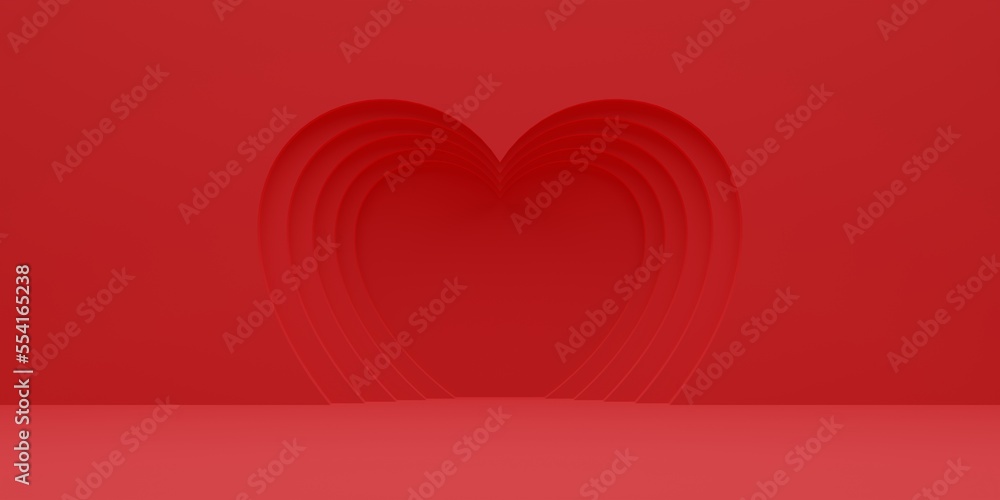 Aufkleber love valentine background concept for product presentation. red heart 3d shape background with empty
