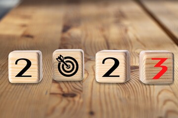 Goal concept. Wooden cubes blocks on the desk