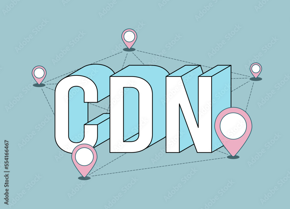 Poster cdn content delivery network modern flat thin line illustration with isometric acronym abbreviation 