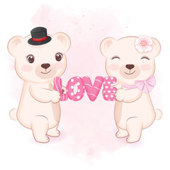 Cute Couple Bear Valentine's day concept illustration
