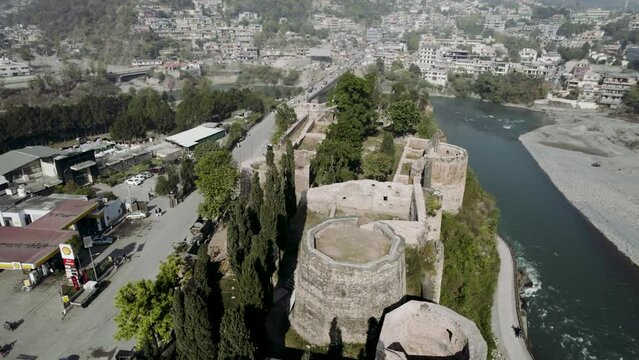 Old fort at the river neelum - Fort on the side of river neelum - kashan ganga. Red fort Muzaffarabad