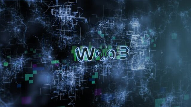 Web 3 Concept Text Reveal Animation with Digital Abstract Background 3D Rendering for Blockchain, Metaverse, Cryptocurrency