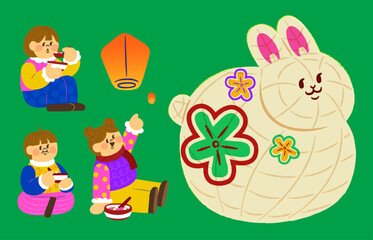 Rabbit lantern and kids eating soup