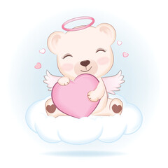 Obraz na płótnie Canvas Cute Little Cupid Bear Valentine's day concept illustration