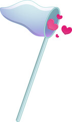 Valentine element with butterfly net trying to catch heart cartoon character design
