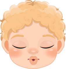 Cute Boy Face and Blonde Hair Close Eyes and Lips Kissing Cartoon Character