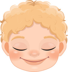 Cute Boy Face and Blonde Hair Close Eyes and  Smiling Cartoon Character
