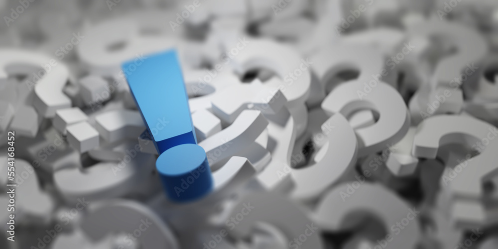 Poster close up exclamation mark background, 3d rendering