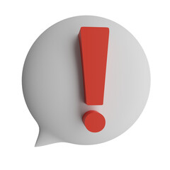red exclamation mark on white speech bubble, 3d rendering