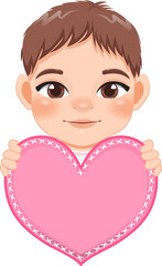 Cute little Boy Holding Pink Heart Happy Kids Celebrating Valentine s Day Cartoon Character Design