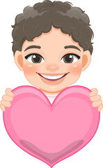 Cute little Boy Holding Pink Heart Happy Kids Celebrating Valentine s Day Cartoon Character Design