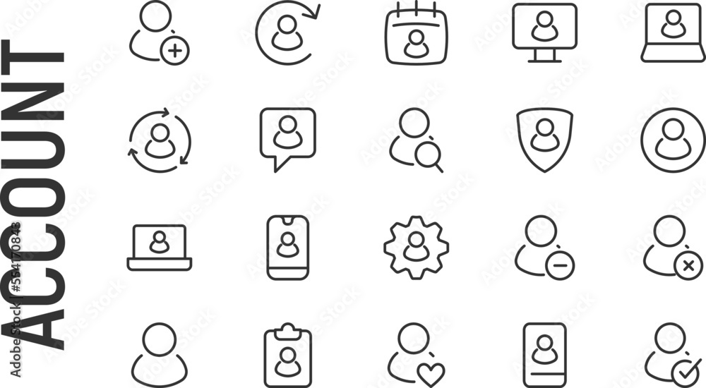 Sticker vector set of account thin line icons.