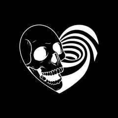 vector illustration of a heart shaped skull silhouette