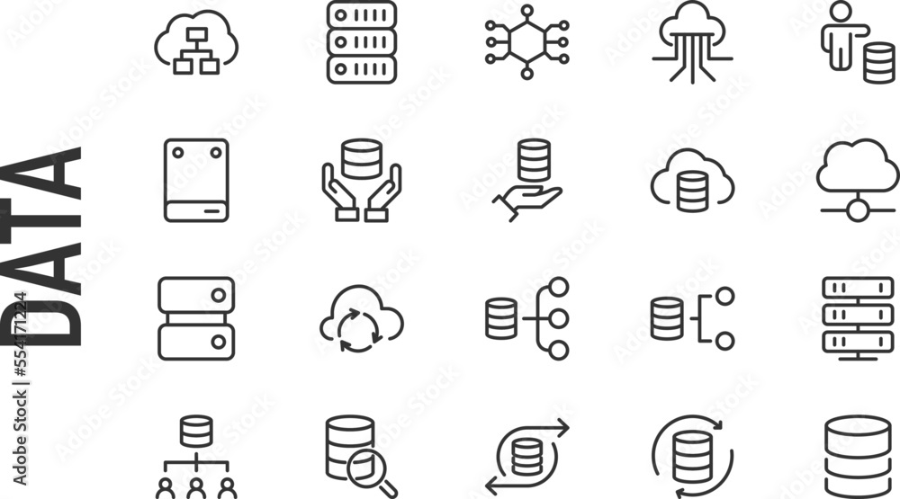 Poster vector set of data thin line icons.