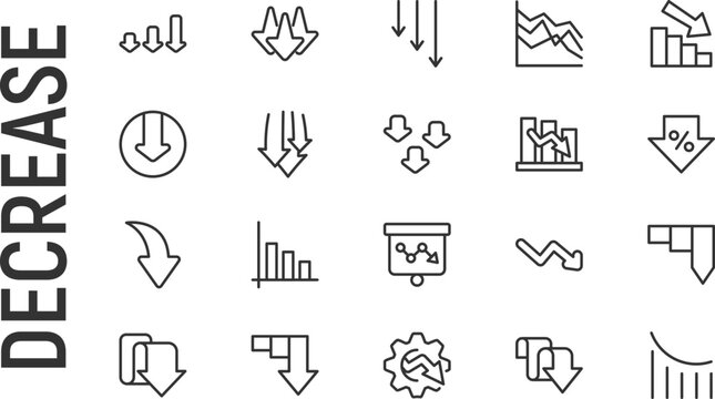 Vector set of decrease thin line icons.